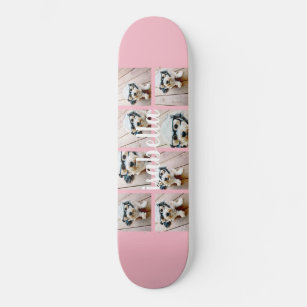 Create Your Own 8 Photo Collage Custom Name Pink Skateboard