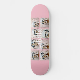 Create Your Own 8 Photo Collage Custom Name Pink Skateboard at Zazzle