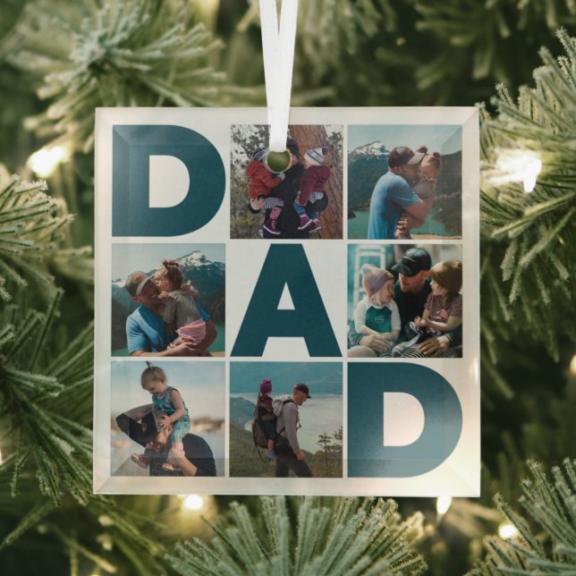 Create Your Own 8 Photo Collage Dad Glass Ornament (Insitu)