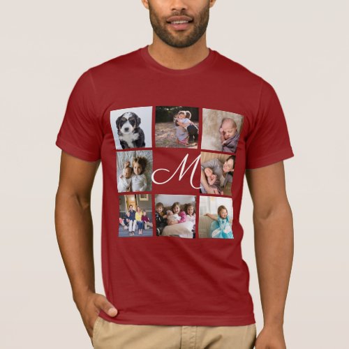 Create Your Own 8 Photo Collage Family Monogram T_Shirt