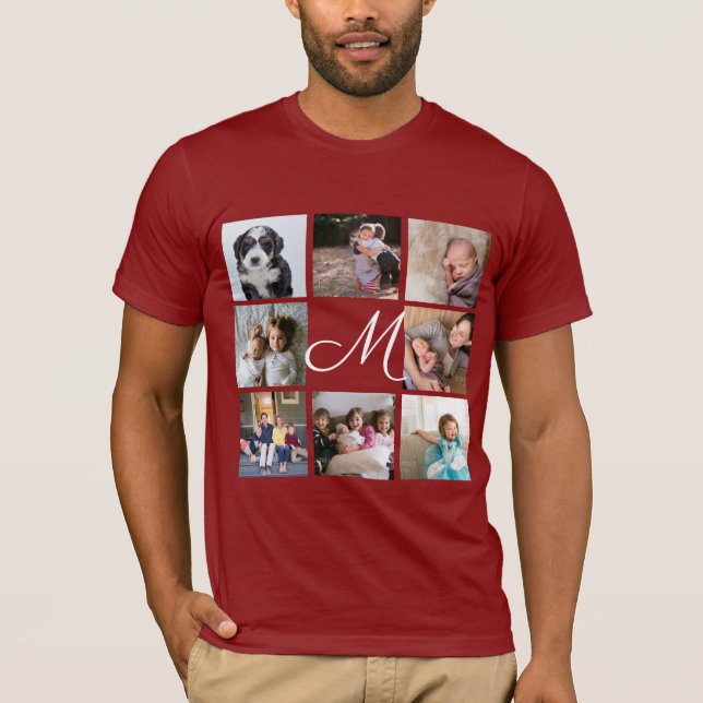 Create Your Own 8 Photo Collage Family Monogram T-Shirt (Front)