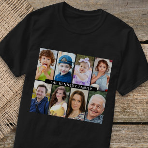 Create Your Own 8 Photo Collage Family Name Black T-Shirt