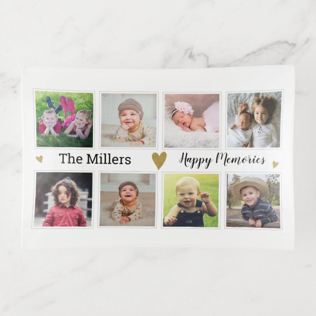 Create Your Own 8 Photo Collage Family Name Trinket Tray (Front)