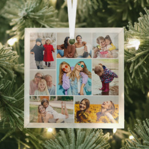Create Your Own 8 Photo Collage Glass Ornament