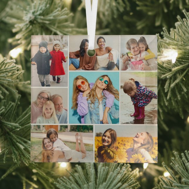 Create Your Own 8 Photo Collage Glass Ornament (Insitu)