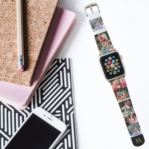 Create Your Own 8 Photo Collage Gold Monogrammed Apple Watch Band