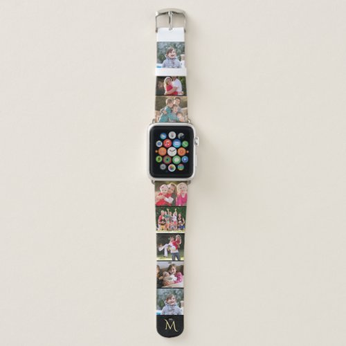 Create Your Own 8 Photo Collage Gold Monogrammed Apple Watch Band