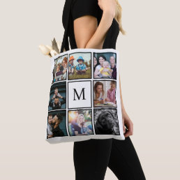 Create your own 8 Photo Collage Monochrome Tote Bag