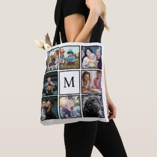 Create your own 8 Photo Collage Monochrome Tote Bag