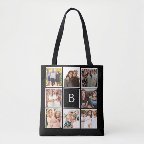 Create your own 8 Photo Collage Monochrome Tote Bag