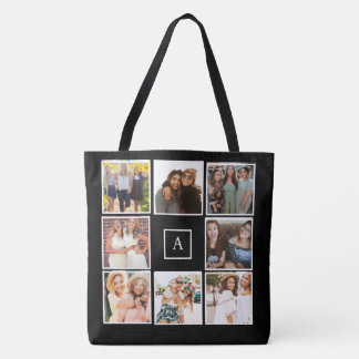 Create your own 8 Photo Collage Monochrome Tote Bag