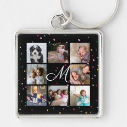 Create Your Own 8 Photo Collage Monogram Black Keychain