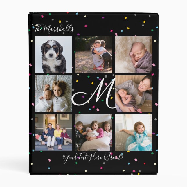 Create Your Own 8 Photo Collage Monogram Black Mini Binder (Front)