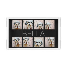 Create Your Own 8 Photo Collage &amp; Name Black Acrylic Tray