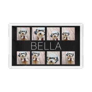 Create Your Own 8 Photo Collage & Name Black Acrylic Tray