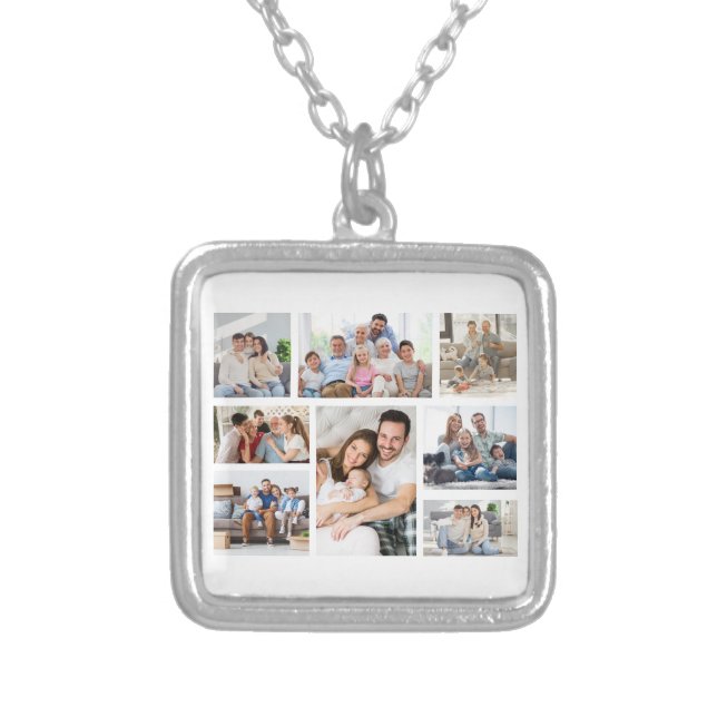 Create Your Own 8 Photo Collage  Silver Plated Necklace (Front)