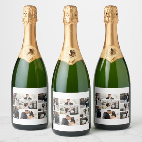 Create Your Own 8 Photo Collage Sparkling Wine Label