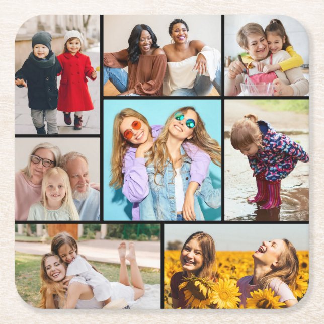 Create Your Own 8 Photo Collage Square Paper Coaster (Front)