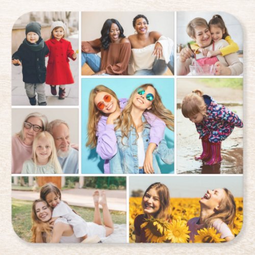 Create Your Own 8 Photo Collage Square Paper Coaster