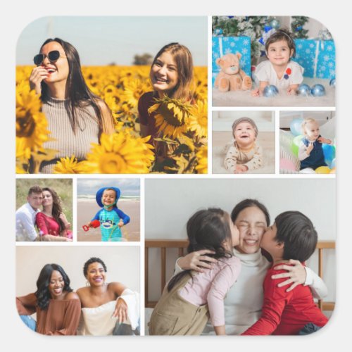 Create Your Own 8 Photo Collage Square Sticker