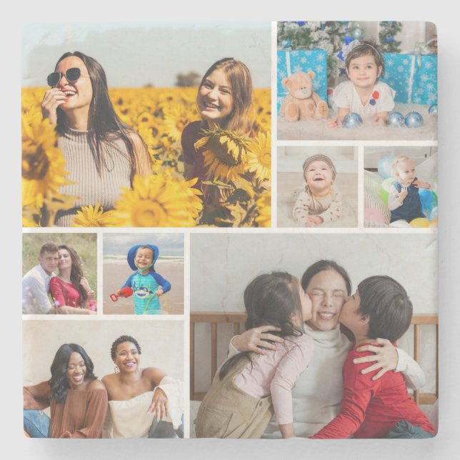Create Your Own 8 Photo Collage Stone Coaster (Front)