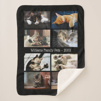 Create Your Own 8 Photo Collage with Name on Black Sherpa Blanket