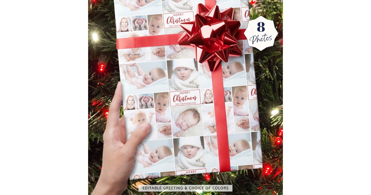 Create Your Own 8 Photo Custom Greeting and Color Wrapping Paper | Zazzle