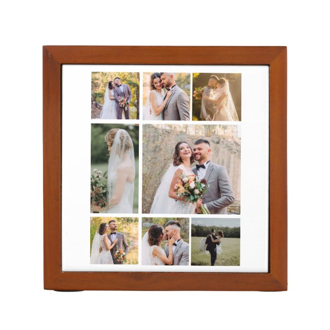 Create Your Own 8 Photo Wedding Collage Desk Organizer (Front)