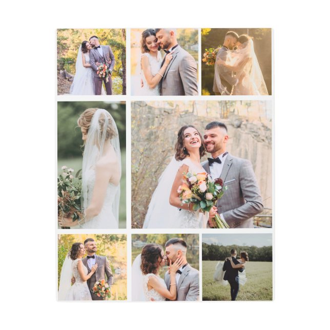 Create Your Own 8 Photo Wedding Collage Metal Print (Front)