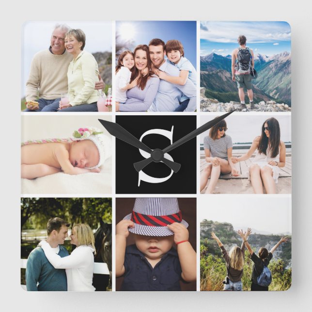 Create Your Own 8 Photos Personalized  Square Wall Clock (Front)