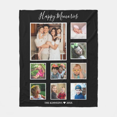Create Your Own  9 Family Photo Collage Black   Fleece Blanket