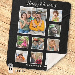 Create Your Own 9 Family Photo Collage Black Sherpa Blanket