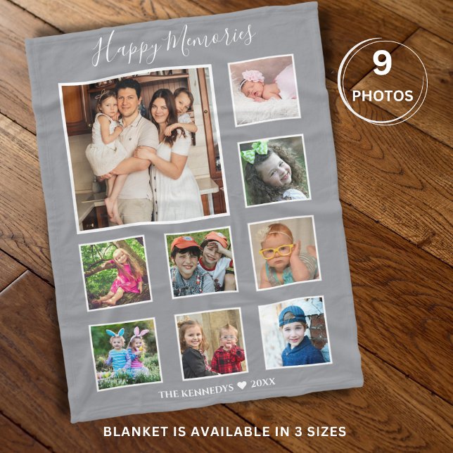 Create Your Own  9 Family Photo Collage Gray Fleece Blanket (Create Your Own 9 Family Photo Collage Gray Fleece Blanket
)