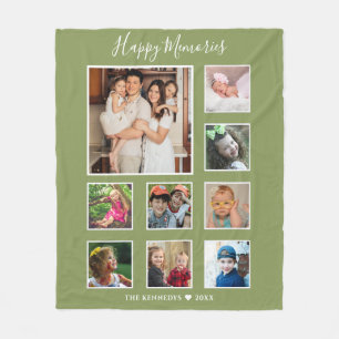 Create Your Own 9 Family Photo Collage Green Fleece Blanket