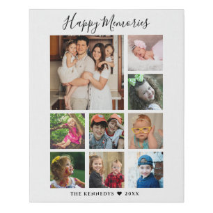 Create Your Own 9 Family Photo Collage White Faux Canvas Print