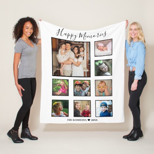 Create Your Own  9 Family Photo Collage White Fleece Blanket