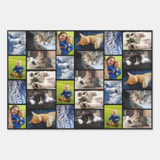 Create Your Own 9 Photo Collage Black Border Wrapping Paper Sheets