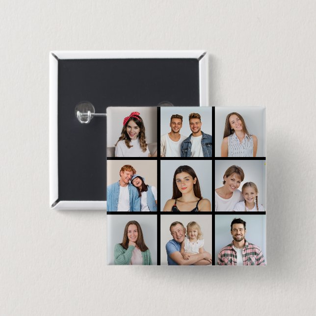 Create Your Own 9 Photo Collage Button (Front & Back)