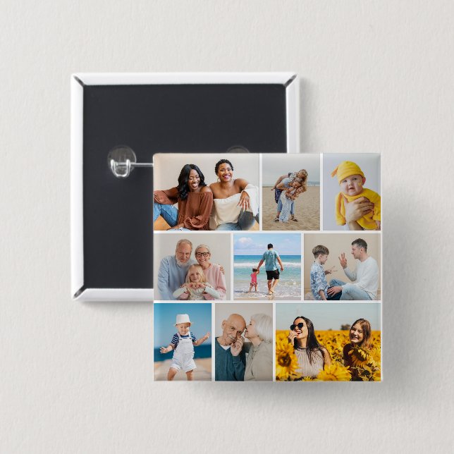 Create Your Own 9 Photo Collage Button (Front & Back)