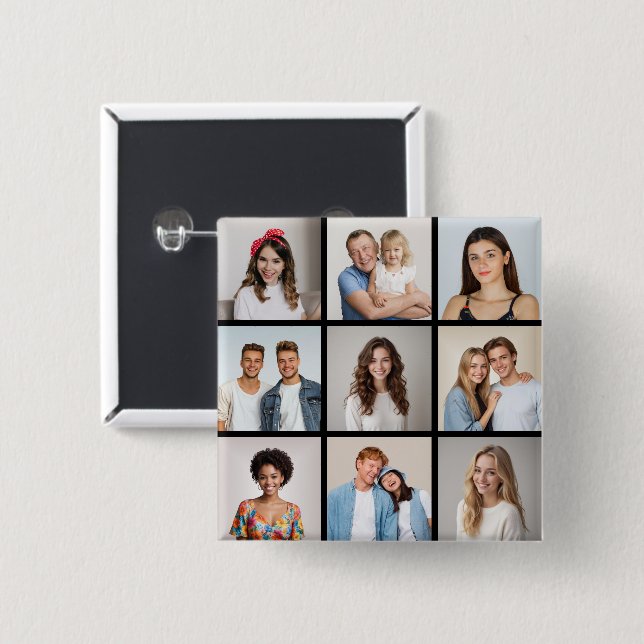 Create Your Own 9 Photo Collage Button (Front & Back)