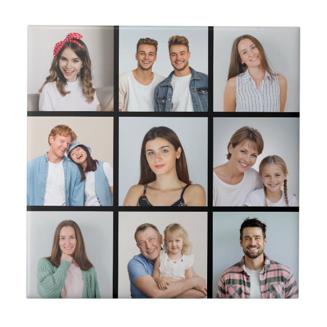 Create Your Own 9 Photo Collage Ceramic Tile (Front)