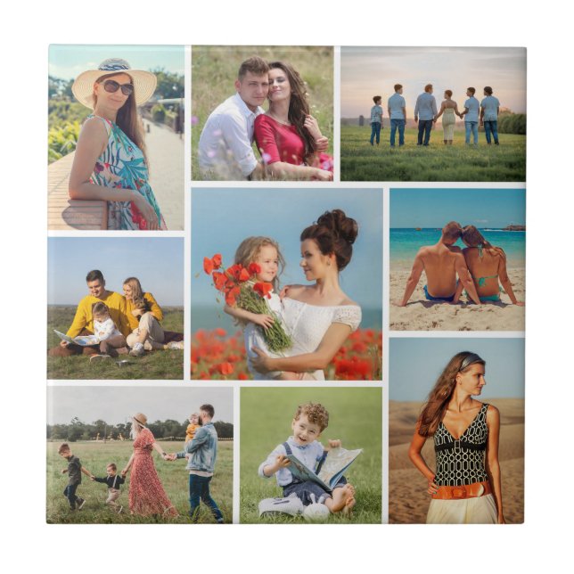 Create Your Own 9 Photo Collage Ceramic Tile (Front)
