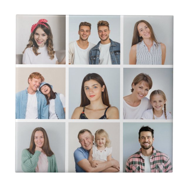 Create Your Own 9 Photo Collage Ceramic Tile (Front)
