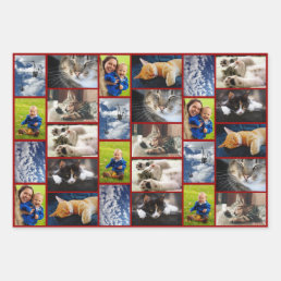 Create Your Own 9 Photo Collage Dark Red Border Wrapping Paper Sheets