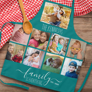 Create Your Own 9 Photo Collage Family Name Teal Apron