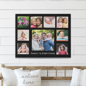 Create Your Own 9 Photo Collage Family Quote Black Faux Canvas Print