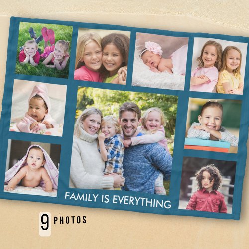 Create Your Own 9 Photo Collage Family Quote Blue