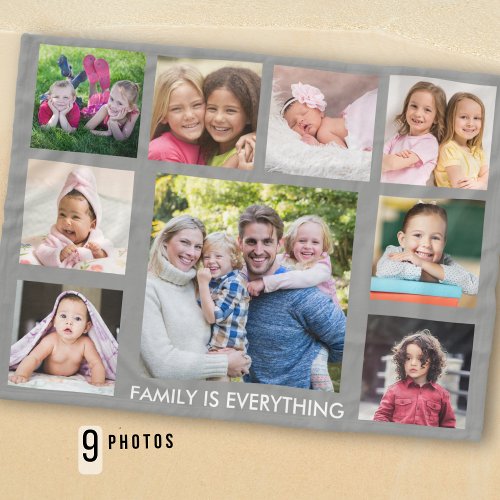 Create Your Own 9 Photo Collage Family Quote Gray