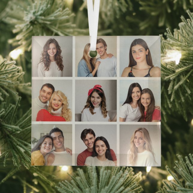 Create Your Own 9 Photo Collage Glass Ornament (Insitu)