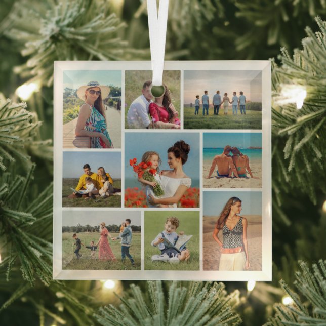 Create Your Own 9 Photo Collage Glass Ornament (Insitu)